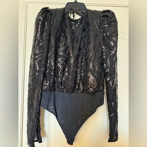 DUNDAS Black Sequin Bodysuit